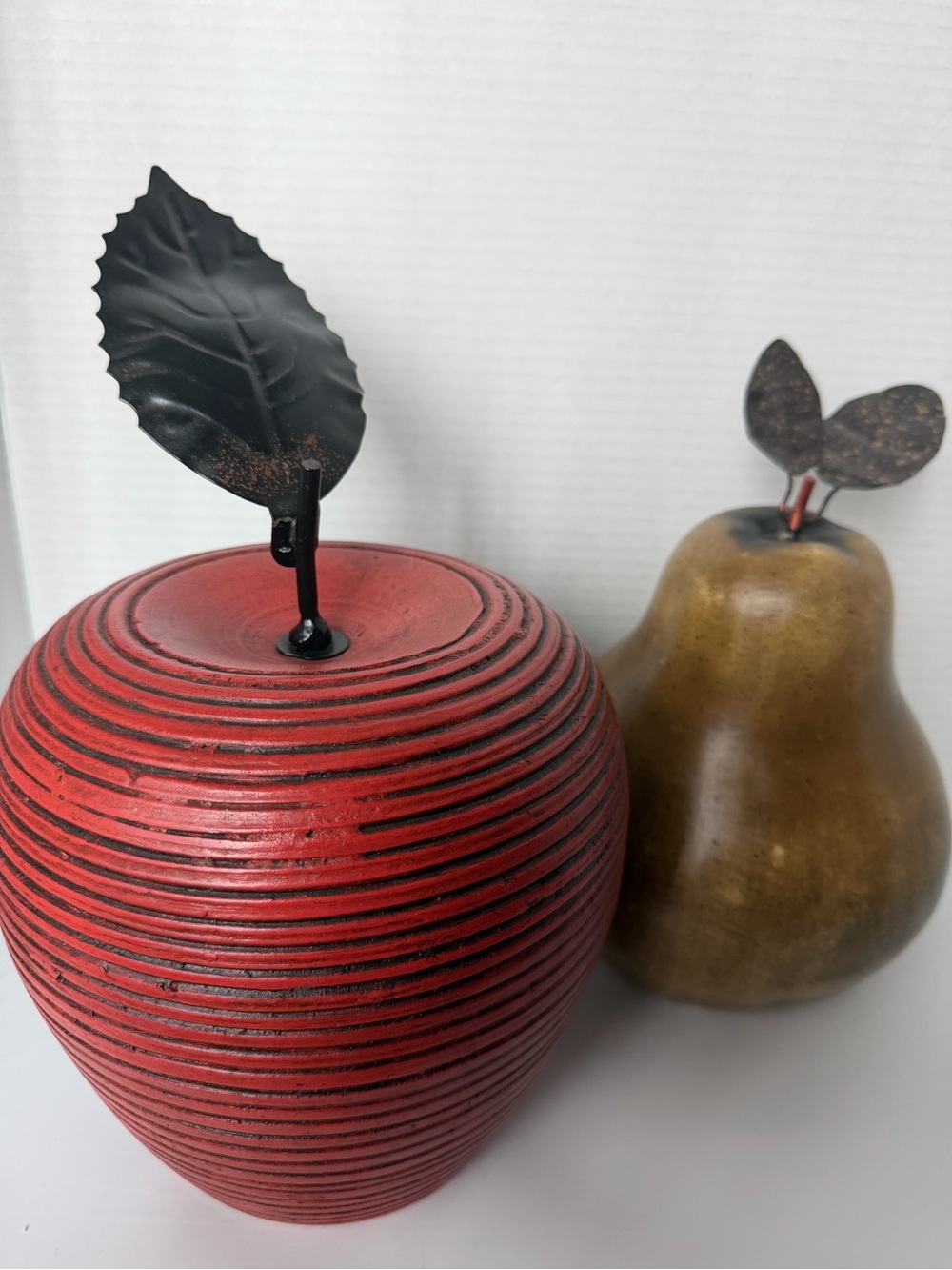 Decorative Oversized Red Apple and Gold Pear Accent Set - Home Accents